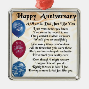 Mom & Dad Poem - Happy Anniversary - Cream Metal Tree Decoration