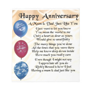Mom & Dad Poem - Happy Anniversary - Cream Notepad