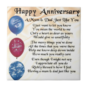 Mom & Dad Poem - Happy Anniversary - Cream Tile