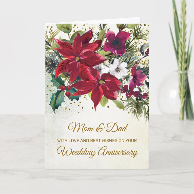 Mom & Dad, Wedding Anniversary, Poinsettia Card (Front)