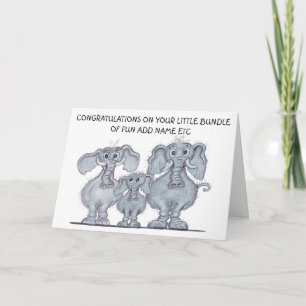 Mom & dad with new born baby elephant card