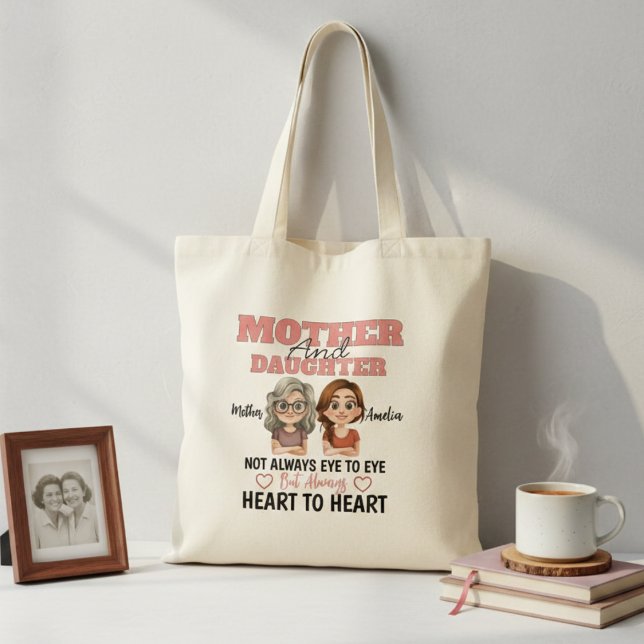Mom Daughter Love Across Distance Heart to Hear Tote Bag (Creator Uploaded)
