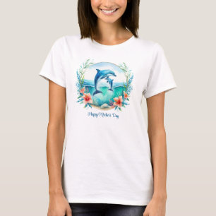 Mom dolphin with baby tropical ocean Mother's Day T-Shirt
