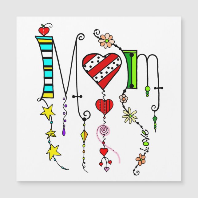 Mom Doodle Art Magnet Greeting Card (Front)