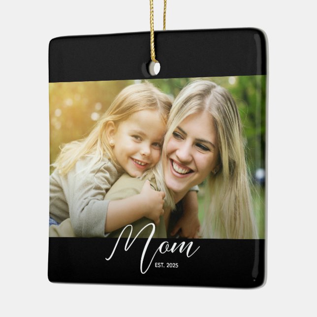 Mom Est. Photo New Mom Gift Keychain Ceramic Ornament (Left)