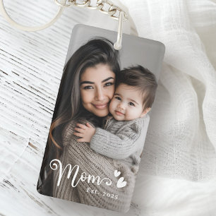 Mom est year hearts overlay photo key ring
