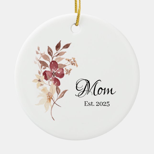 Mom Est. Year – New Mom Milestone Ceramic Tree Decoration (Front)