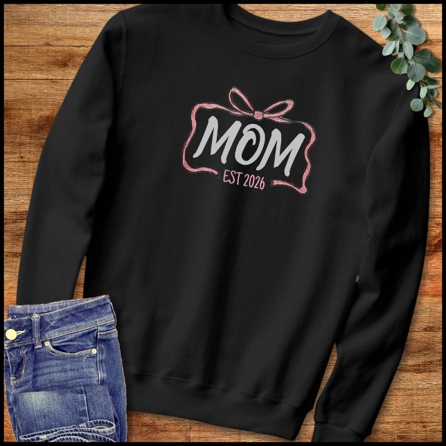 Mom Established 2026 Pink & White Bow Illustration Sweatshirt (Creator Uploaded)