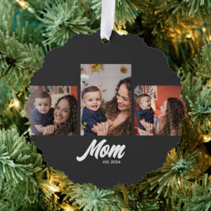 Mom Established Black 3 Photos Tree Decoration Card