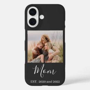Mom Established Black Elegant Photo Script iPhone 16 Case
