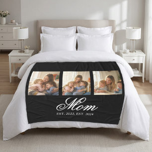 Mom Established Black Elegant Script 3 Photo Fleece Blanket