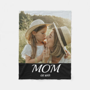 Mom Established Black Modern Script Photo Fleece Blanket