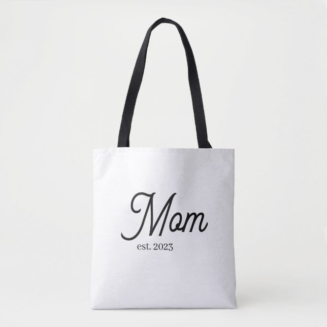Mom Established Black Script Tote Bag (Front)