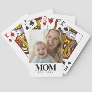 MOM Established Black Typography Photo Gift Playing Cards