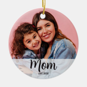 Mom Established Black White Script Photo  Ceramic Tree Decoration