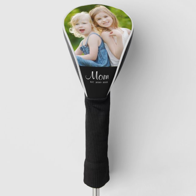  Mom Established Black White Script Photo Golf Head Cover (Front)