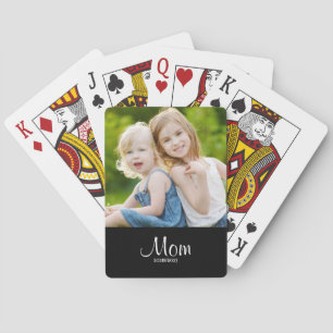 Mom Established Black White Script Photo Playing Cards