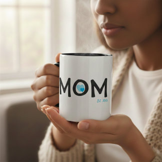 Mom Established Blue Nested Heart Gift Mug