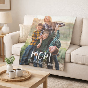 Mom Established Bold Modern Script Photo Fleece Blanket