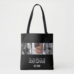 Mom Established Bold Playful Black 3 Photo Tote Bag