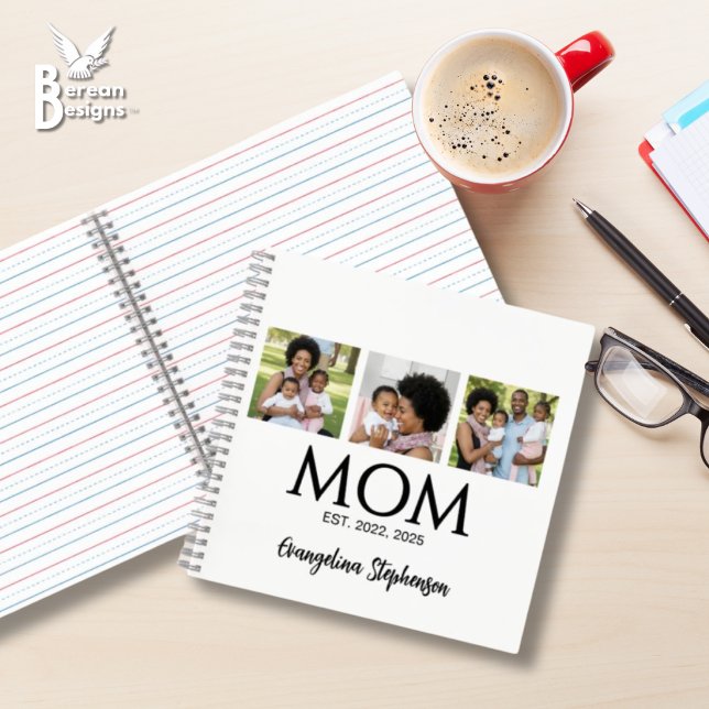 Mom Established Caps 3 Photo Journal (MOM ESTABLISHED 3-Photo Notebook with customizable photo and year. Ideal gift for Mother's Day. )