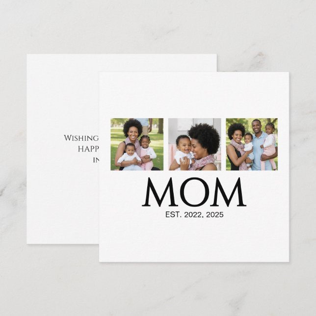 Mom Established Caps White 3 Photo Mothers Day Holiday Card (Front/Back)