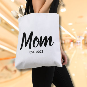  Mom Established Date Black Script Custom Text Tote Bag