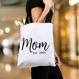 Mom Established Date Black Script New Mom Gift Tote Bag