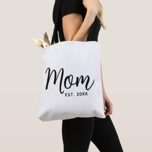 Mom Established Date Black Script New Mom Gift Tote Bag