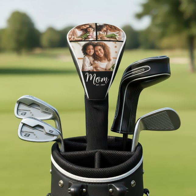 Mom Established Date Bold Script Modern 3 Photo Golf Head Cover (Creator Uploaded)