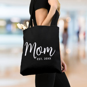 Mom Established Date White Script New Mom Gift Tote Bag