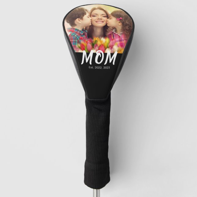 Mom Established Elegant Bold Font Black Photo Golf Head Cover (Front)