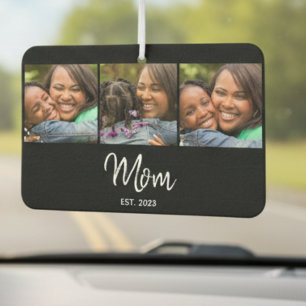 Mom Established Elegant Script Black 3 Photo  Car Air Freshener