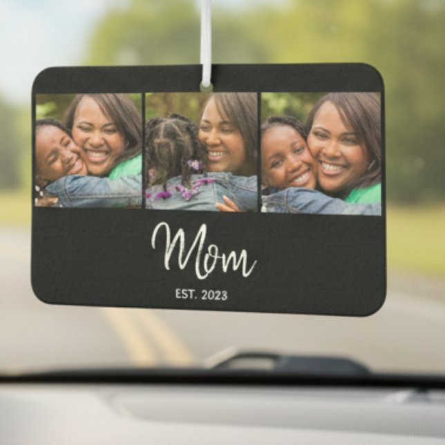 Mom Established Elegant Script Black 3 Photo  Car Air Freshener (Creator Uploaded)