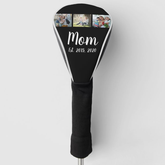 Mom Established Elegant Script Black 3 Photo Golf Head Cover (Front)