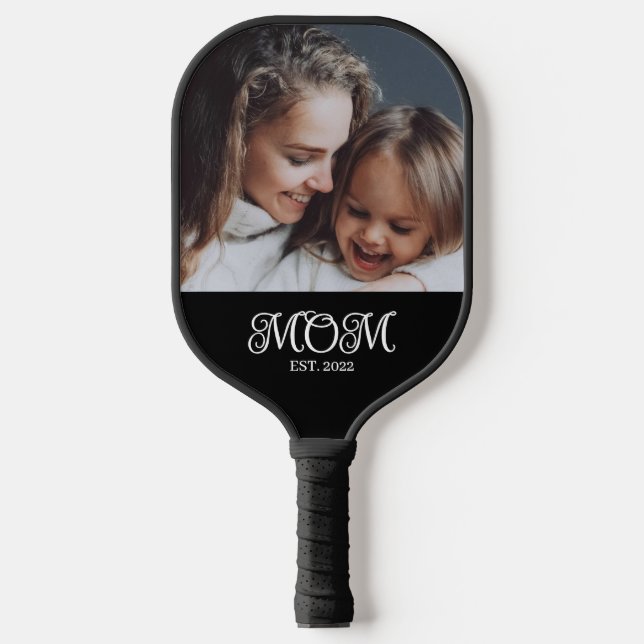 Mom Established Fun Modern Script Photo Pickleball Paddle (Front)