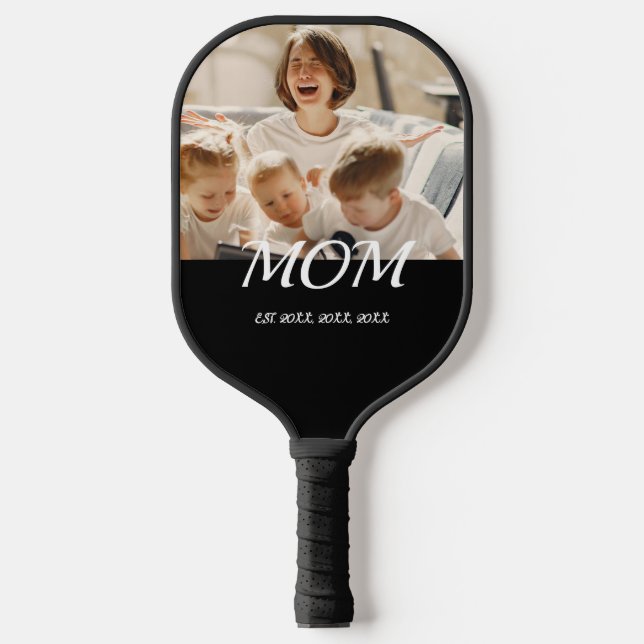 Mom Established Fun Script Photo Pickleball Paddle (Front)