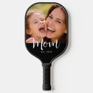Mom Established Fun Script Photo Pickleball Paddle