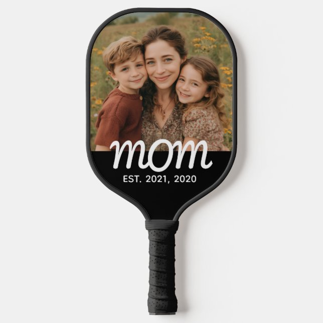 Mom Established Fun Script Photo Pickleball Paddle (Front)