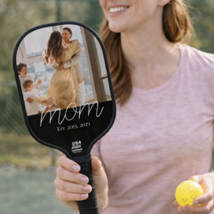 Mom Established Fun Script Photo Pickleball Paddle