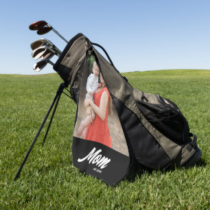 Mom Established Fun Script Photo Sports Golf Towel