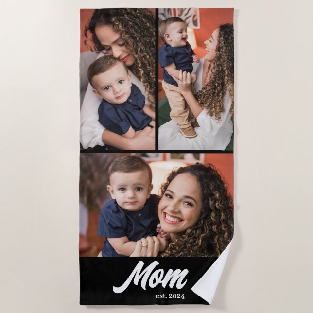 Mom Established Modern Black Photo Beach Towel (Front)