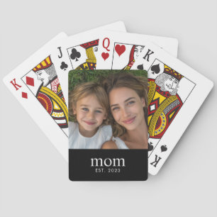 Mom Established Modern Black Photo Playing Cards
