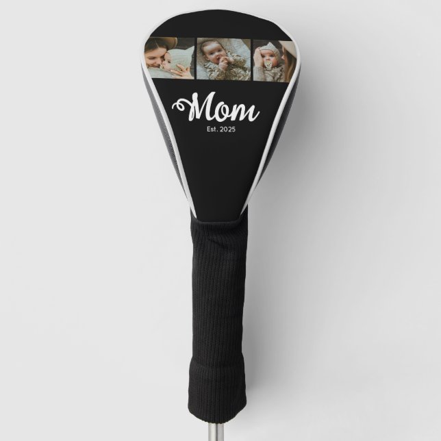 Mom Established Modern Bold Script Black 3 Photo Golf Head Cover (Front)