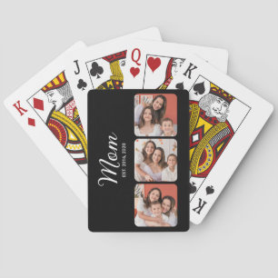 Mom Established Modern Bold Script Black 3 Photo Playing Cards