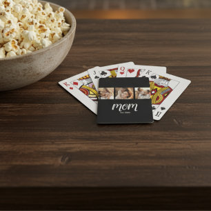 Mom Established Modern Bold Script Black 3 Photo Playing Cards