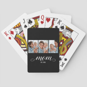 Mom Established Modern Bold Script Black 3 Photo Playing Cards