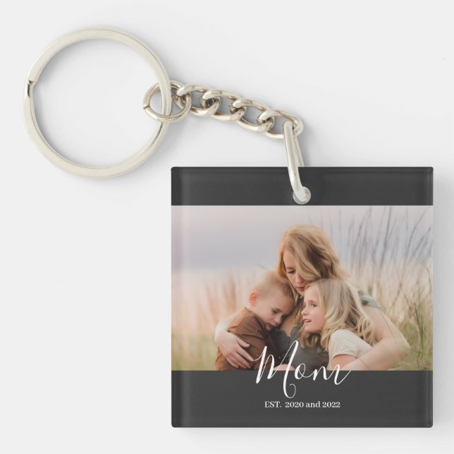 Mom Established Modern Elegant Script Photo  Key Ring (Front)