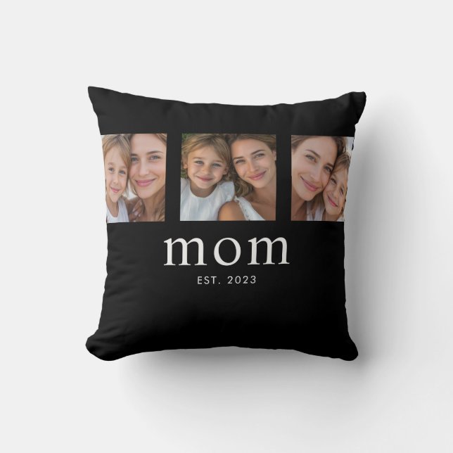 Mom Established Modern Minimal Black 3 Photo Cushion (Front)