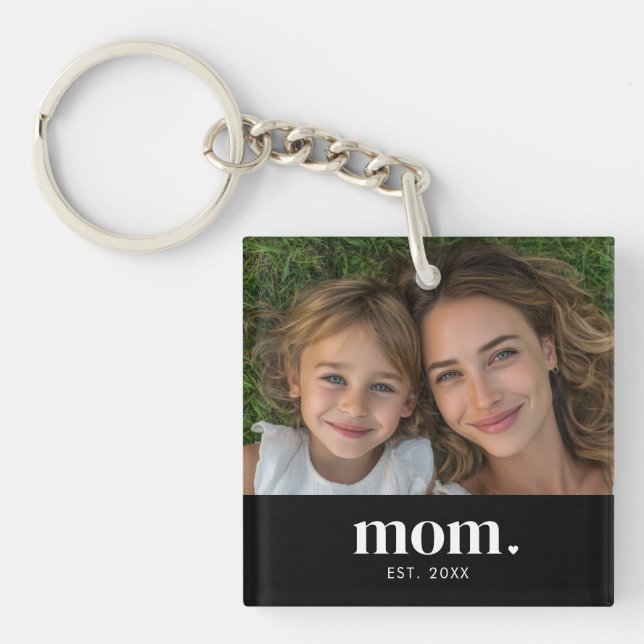 Mom Established Modern Minimal Photo Key Ring (Front)